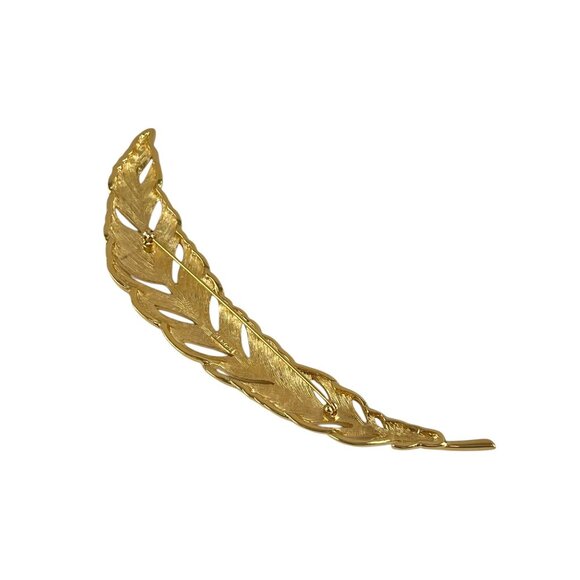 Vintage Monet 5" Polished Gold-Tone Long Feather Brooch Pin - Picture 6 of 9